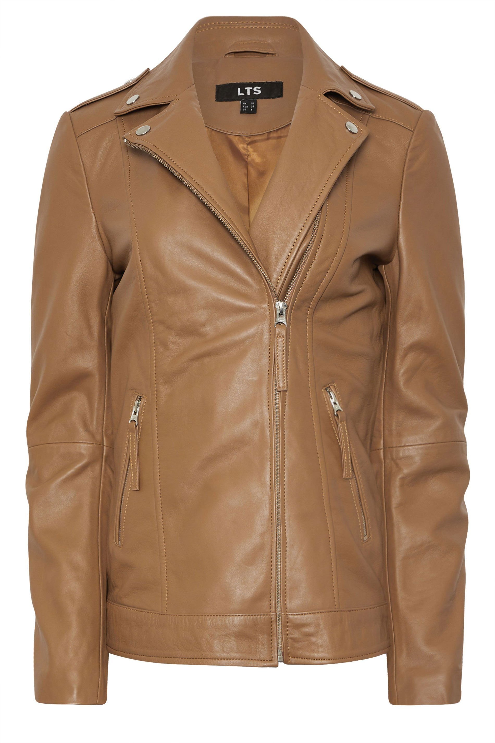 Long Tall Sally Long Tall Sally Women's Tall Premium Leather Biker Jacket in Camel - 2