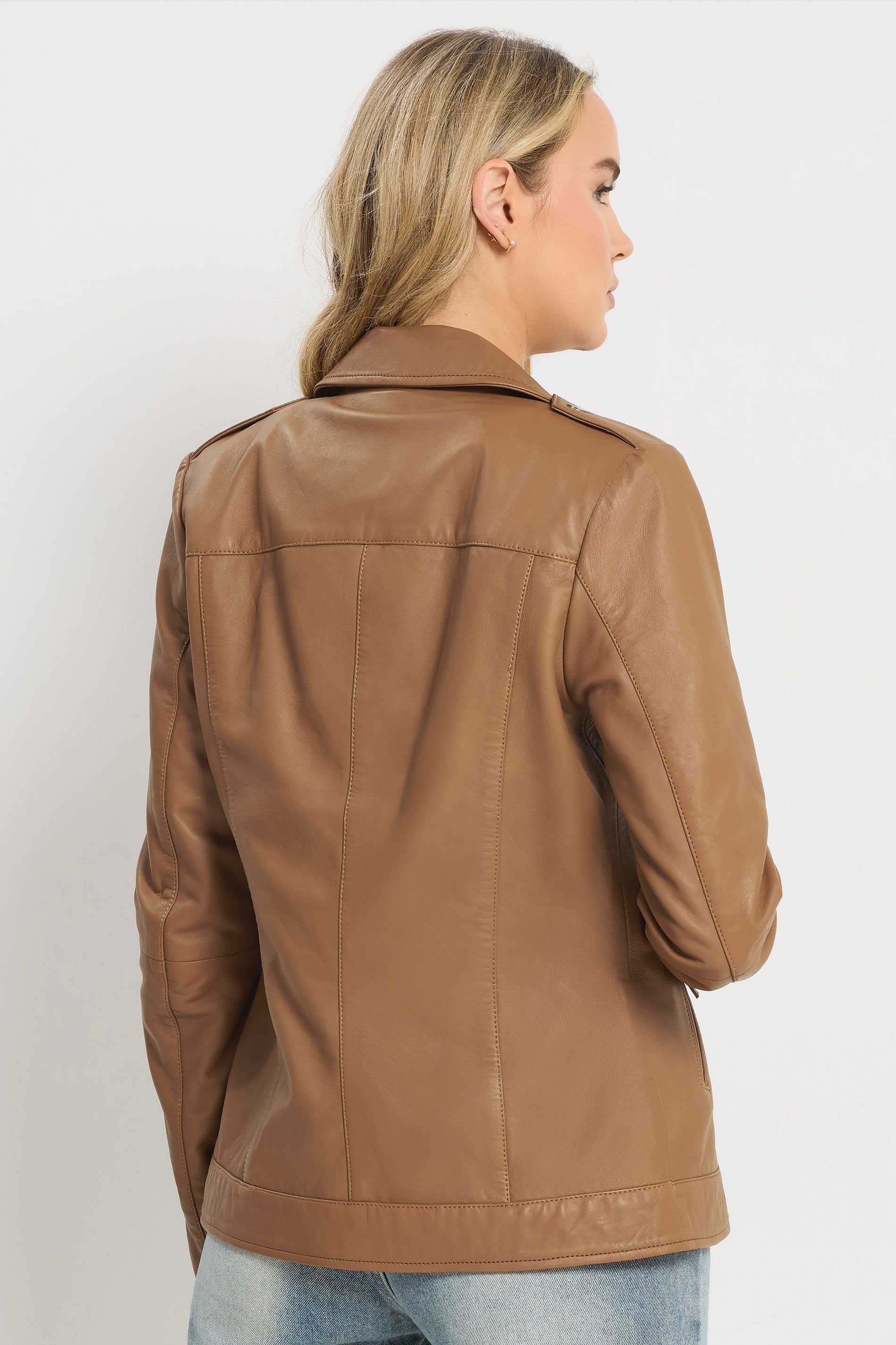 Long Tall Sally Long Tall Sally Women's Tall Premium Leather Biker Jacket in Camel - 3