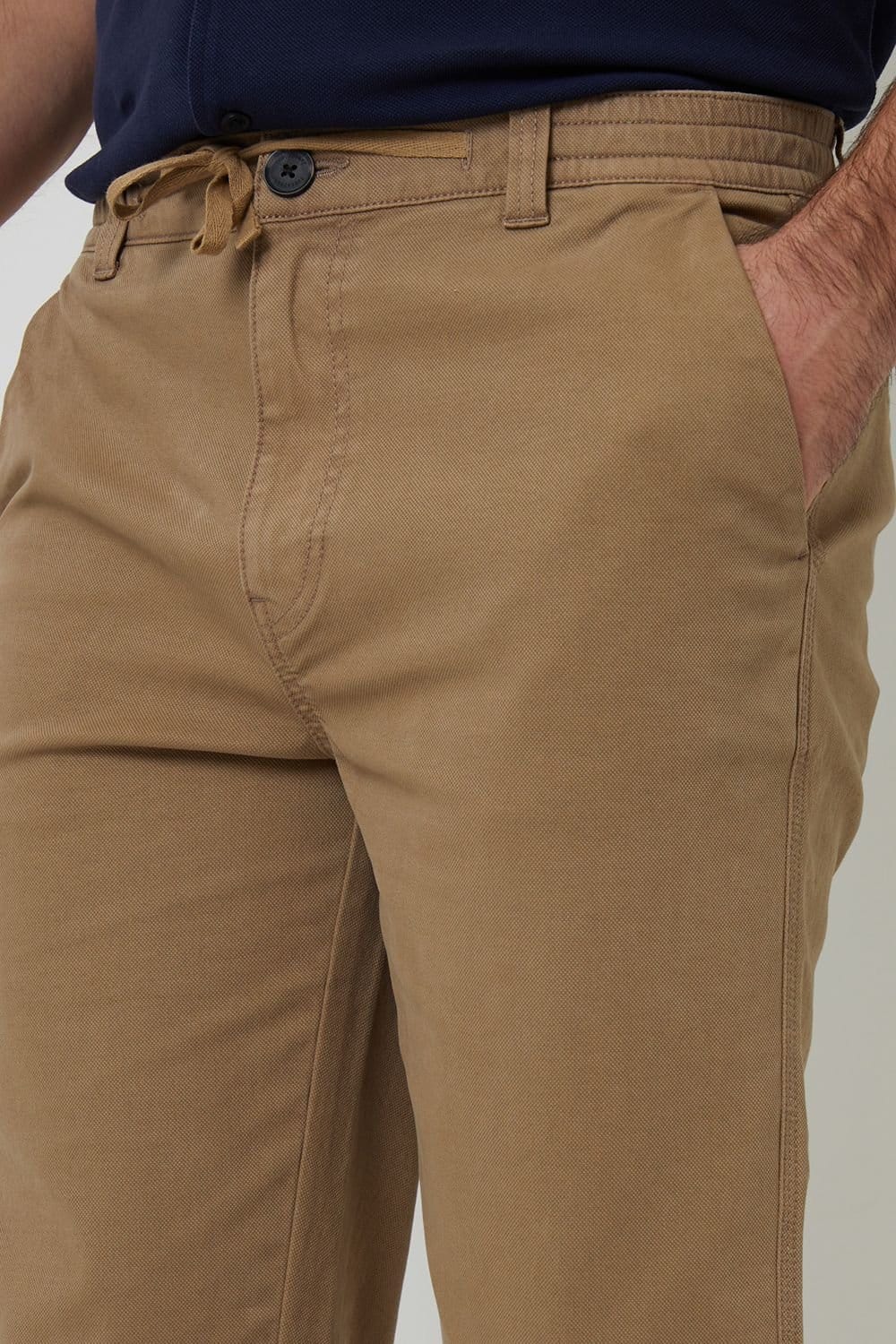 Threadbare Threadbare Men's Cotton Elasticated Waist Chino Trousers in Stone - 4