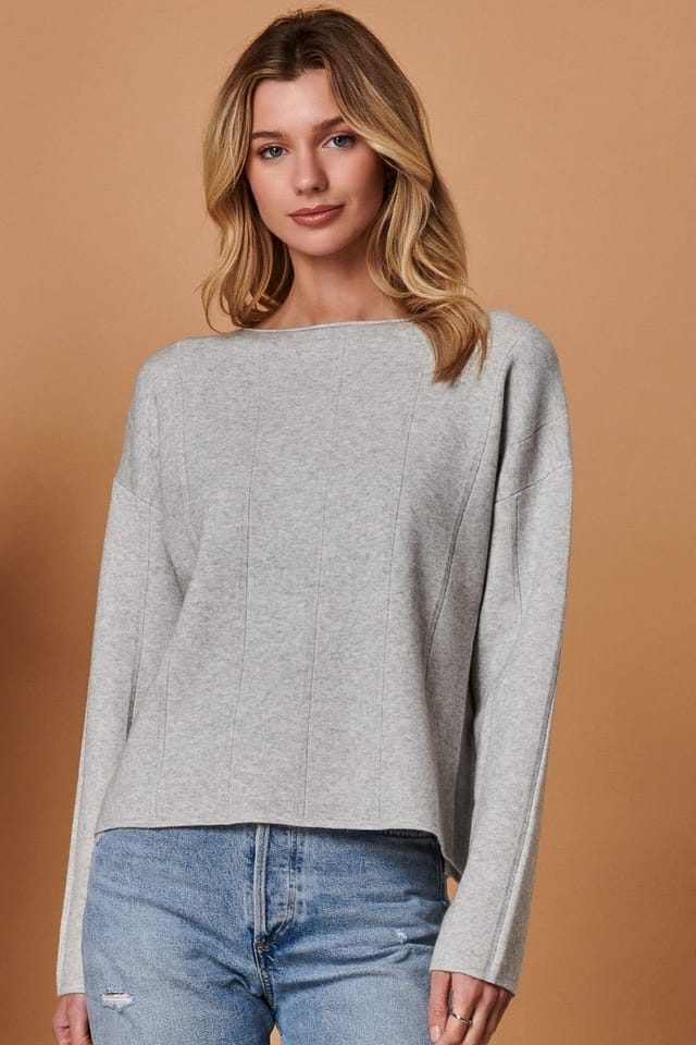 Jolie Moi Jolie Moi Women's Round Neck Vertical Line Knit Top in Light Grey - 2