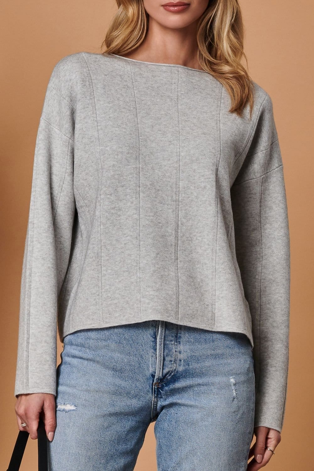 Jolie Moi Jolie Moi Women's Round Neck Vertical Line Knit Top in Light Grey - 4
