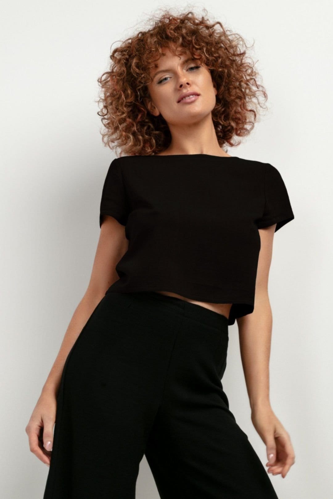 Love Lace Love Lace Women's Linen Viscose Short Sleeve Blouse in Black - 1