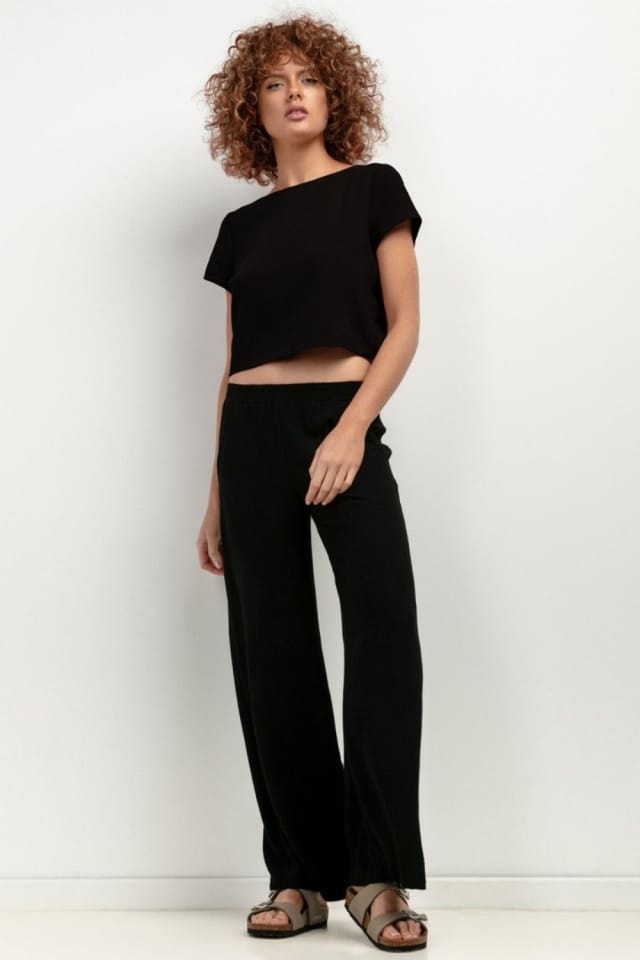 Love Lace Love Lace Women's Linen Viscose Short Sleeve Blouse in Black - 2