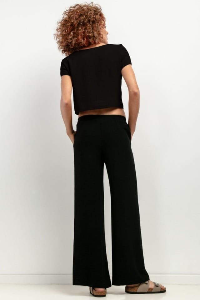Love Lace Love Lace Women's Linen Viscose Short Sleeve Blouse in Black - 3