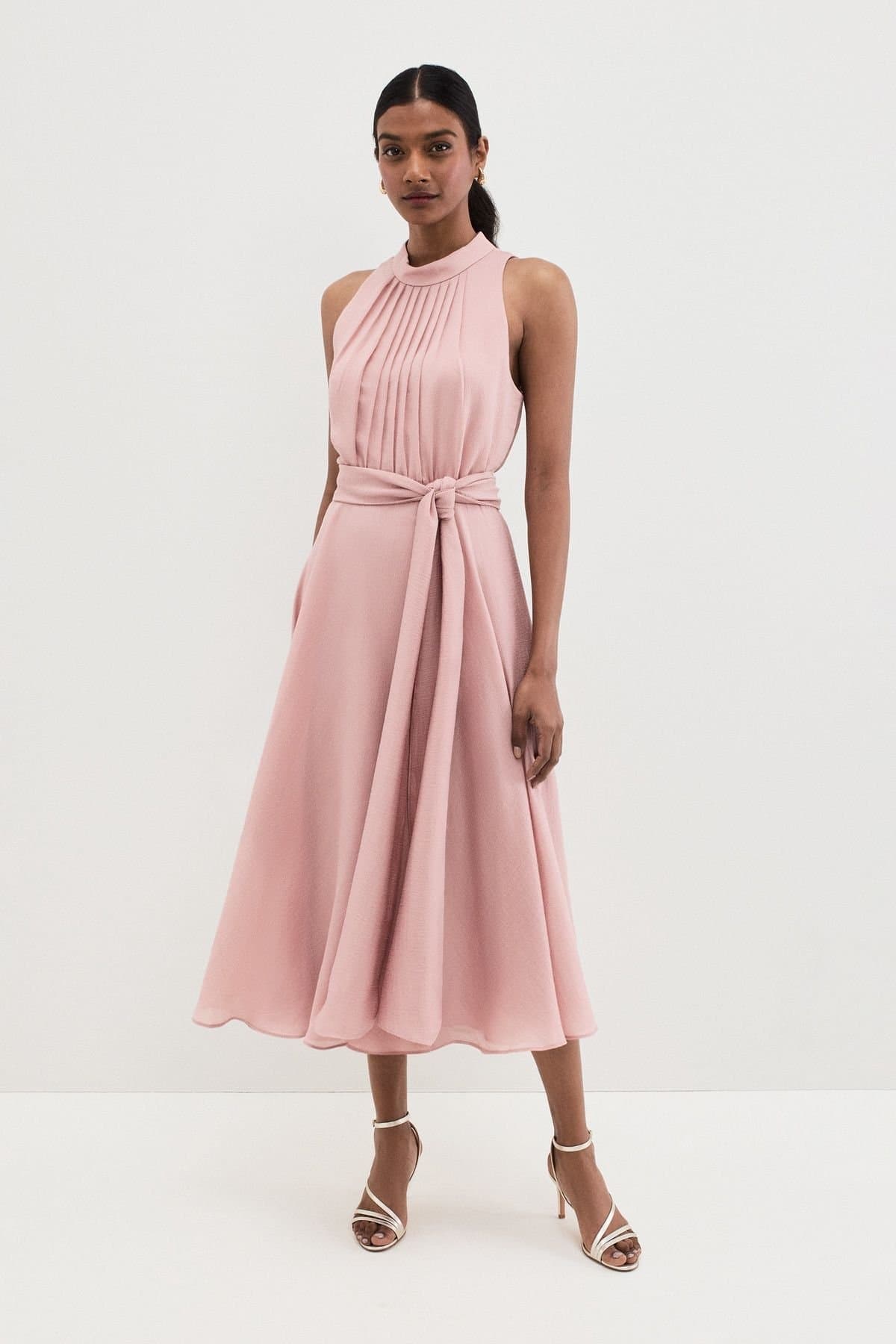 Phase Eight Phase Eight Women's Lucinda Pleated High-Neck Midi Dress in Dusty Pink
