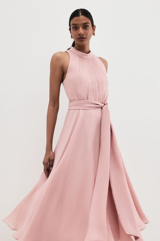 Phase Eight Phase Eight Women's Lucinda Pleated High-Neck Midi Dress in Dusty Pink - 3