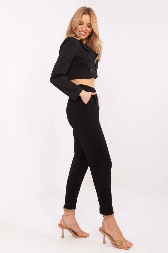 Love Lace Love Lace Women's High Waist Viscose Elastane Track Pants in Black - 2