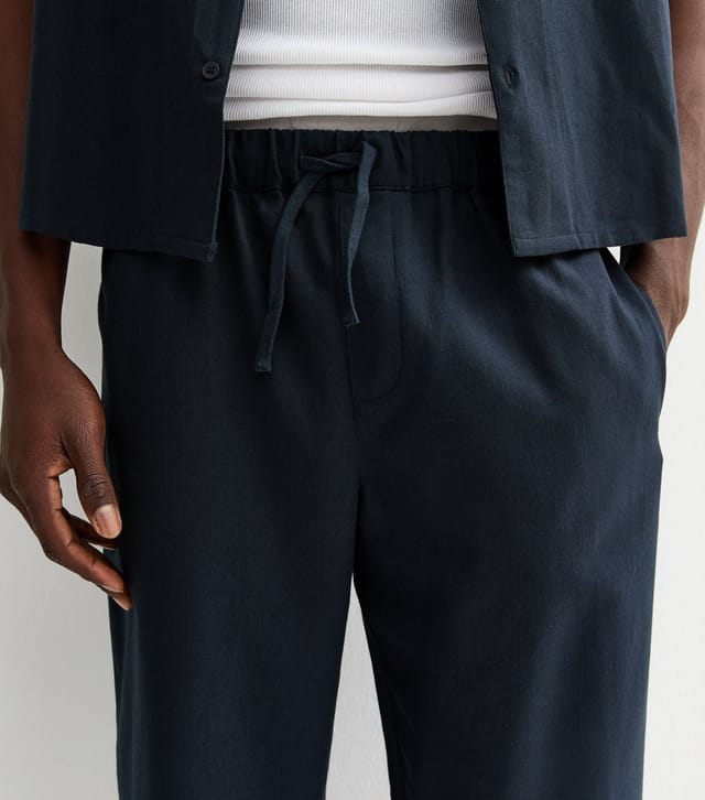 New Look Men's Navy Regular Cotton High Waisted Wide Leg Trousers New Look - 2