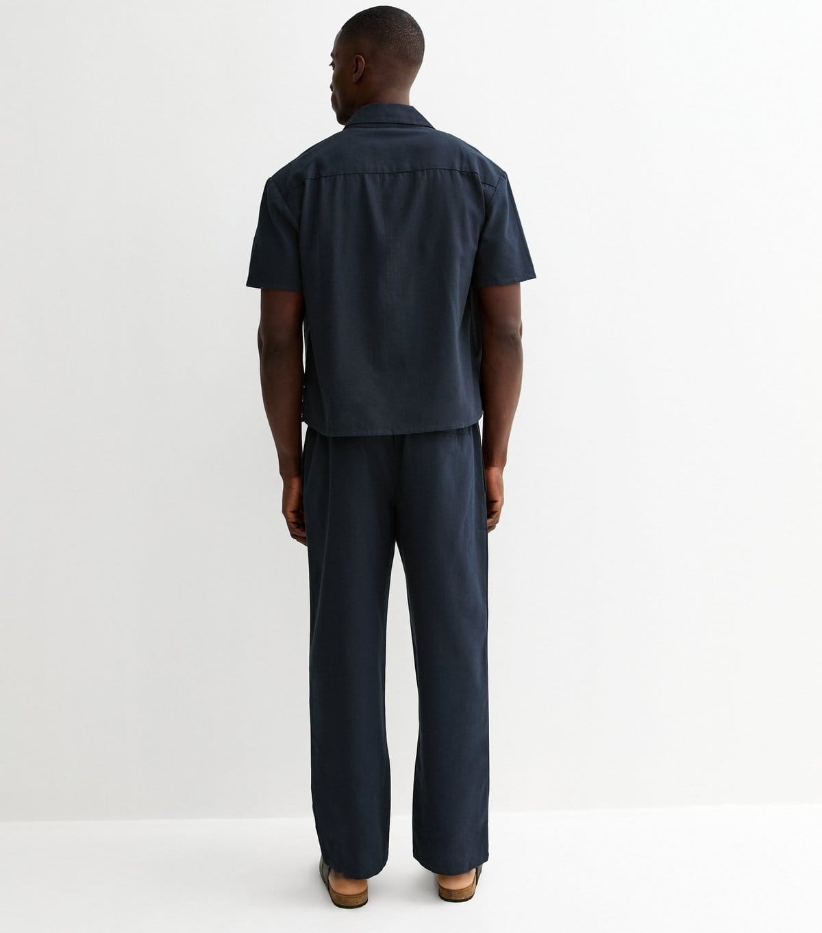 New Look Men's Navy Regular Cotton High Waisted Wide Leg Trousers New Look - 4