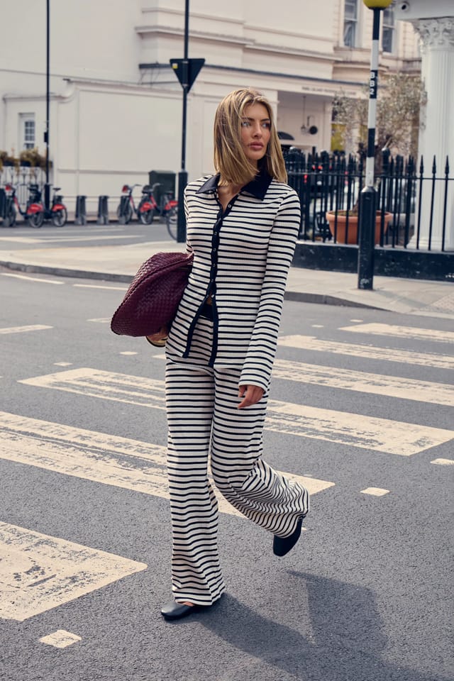 Kaiia Kaiia Striped Rib Wide Leg Trousers Black & White - 2
