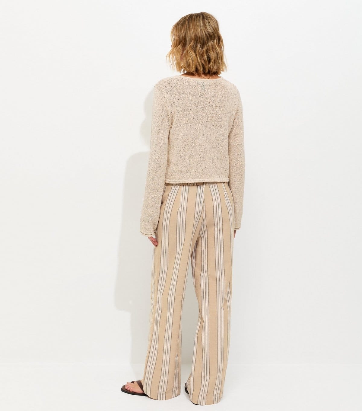New Look Women's Mink Cotton Rich Striped Wide Leg Trousers New Look - 4
