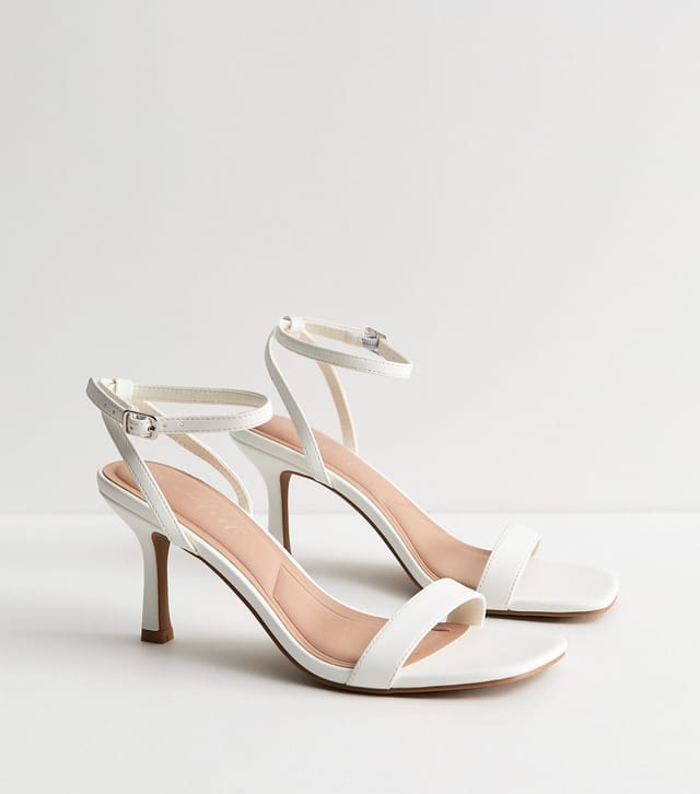 New Look Women's White Faux Leather Single Strap Stiletto Sandals Vegan New Look - 3