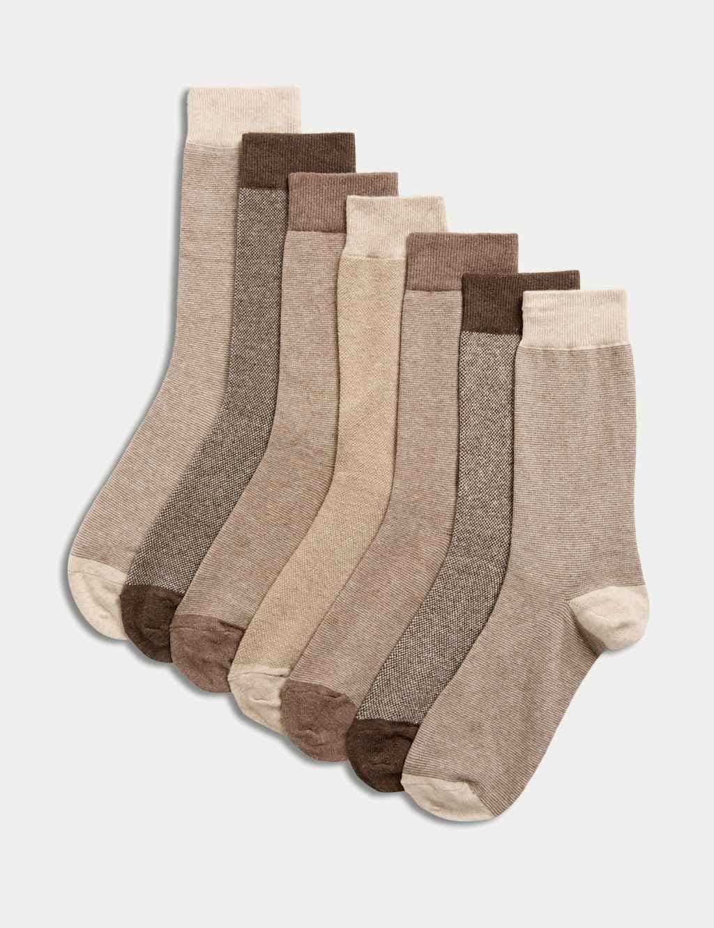 Marks & Spencer M&S 7 Pack Cool & Fresh™ Cotton Rich Socks Soft Brown Mix