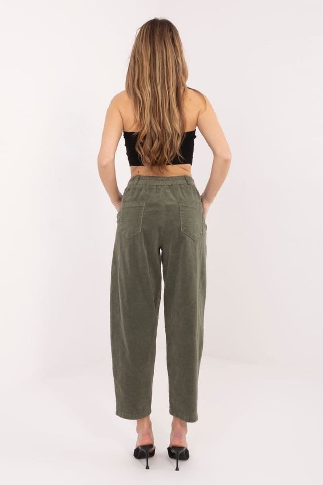 Love Lace Love Lace Women's High Waist Carrot Corduroy Trousers Style 224998 in Green - 2