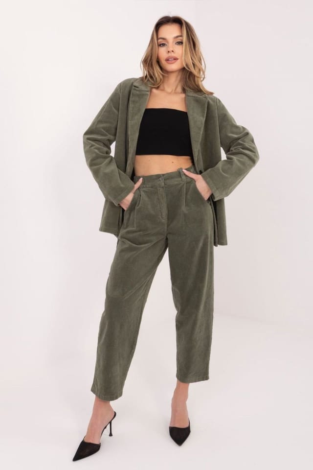 Love Lace Love Lace Women's High Waist Carrot Corduroy Trousers Style 224998 in Green - 3