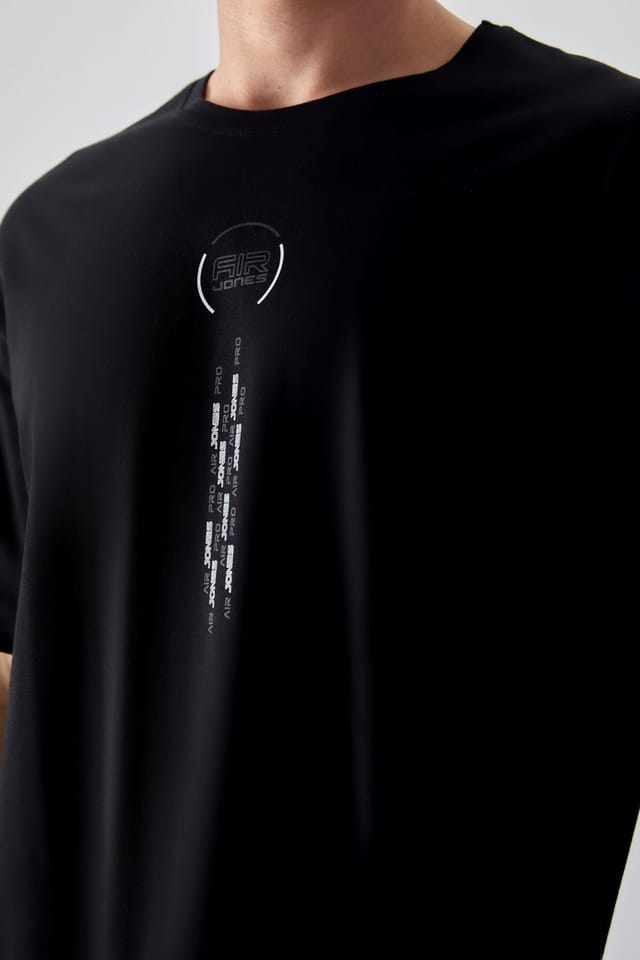 Tommy Life Tommy Life Men's Oversized Cotton Text Print Crew Neck T-Shirt in Black - 2