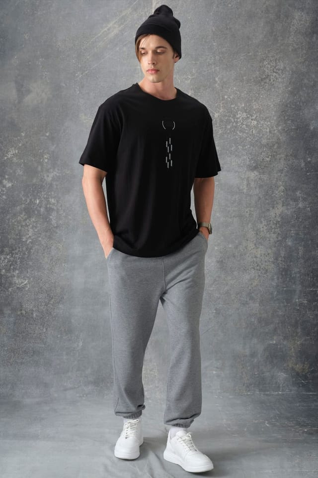 Tommy Life Tommy Life Men's Oversized Cotton Text Print Crew Neck T-Shirt in Black - 3