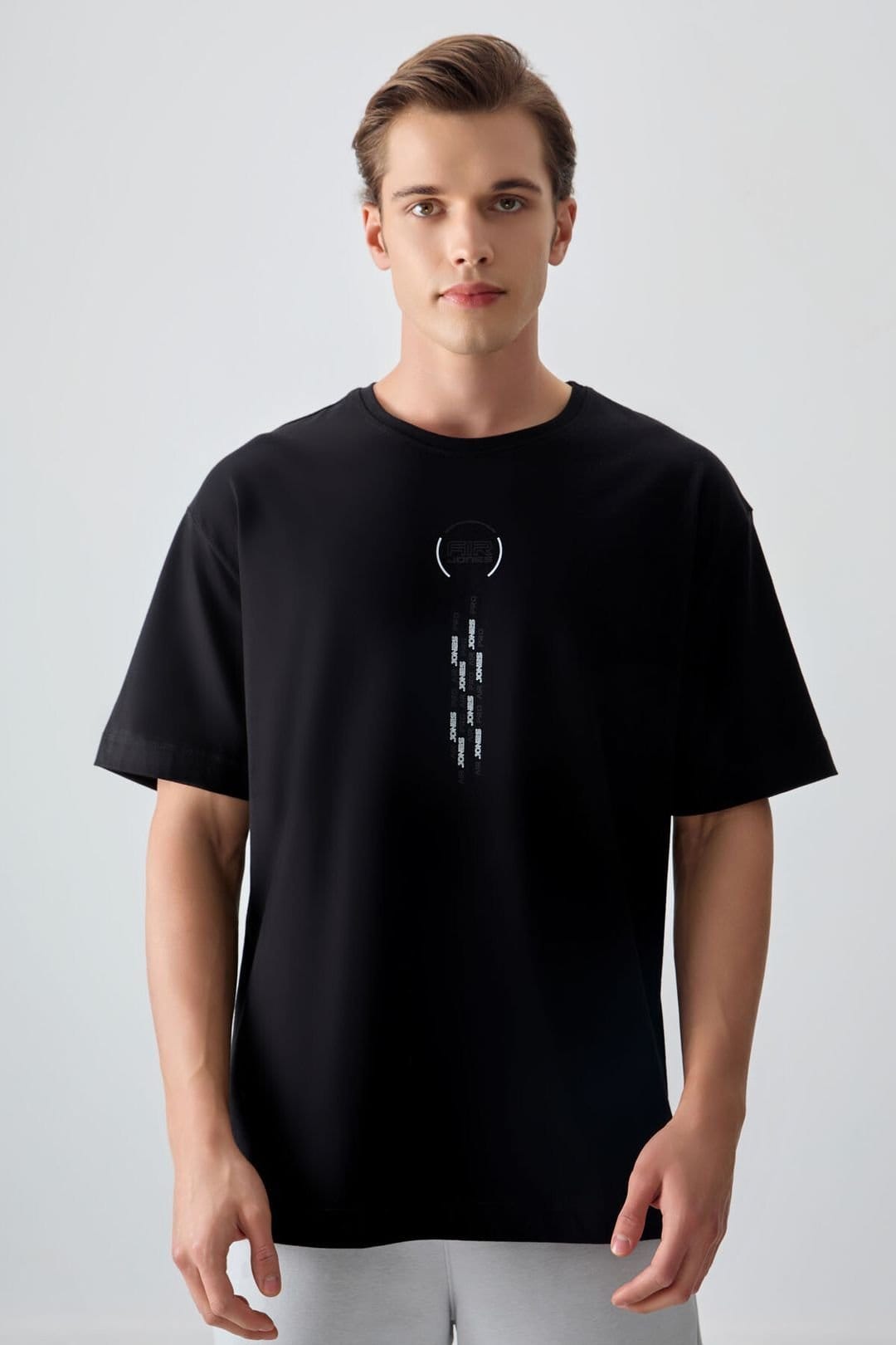 Tommy Life Tommy Life Men's Oversized Cotton Text Print Crew Neck T-Shirt in Black - 4