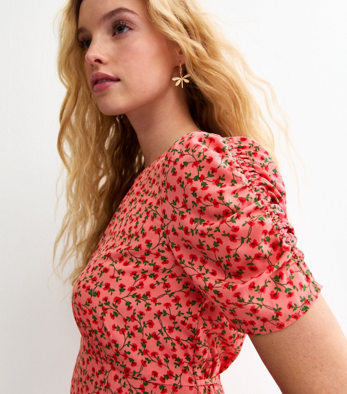 New Look Women's Pink Floral Ruched Sleeve Mini Dress New Look - 3