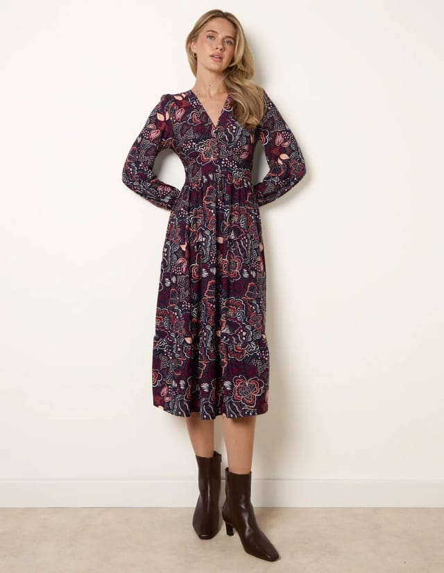 Blue Vanilla Button Front V Neck Midi Dress With Pockets - 2