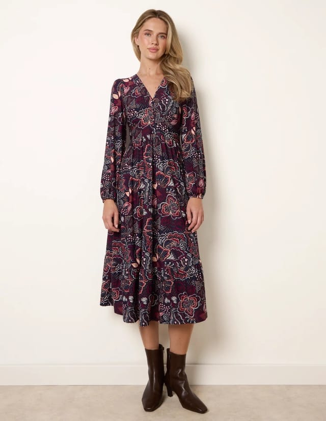 Blue Vanilla Button Front V Neck Midi Dress With Pockets - 3