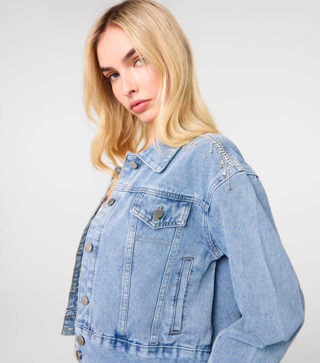 Pink Vanilla Women's Diamanté Trim Denim Jacket Pink Vanilla New Look - 3