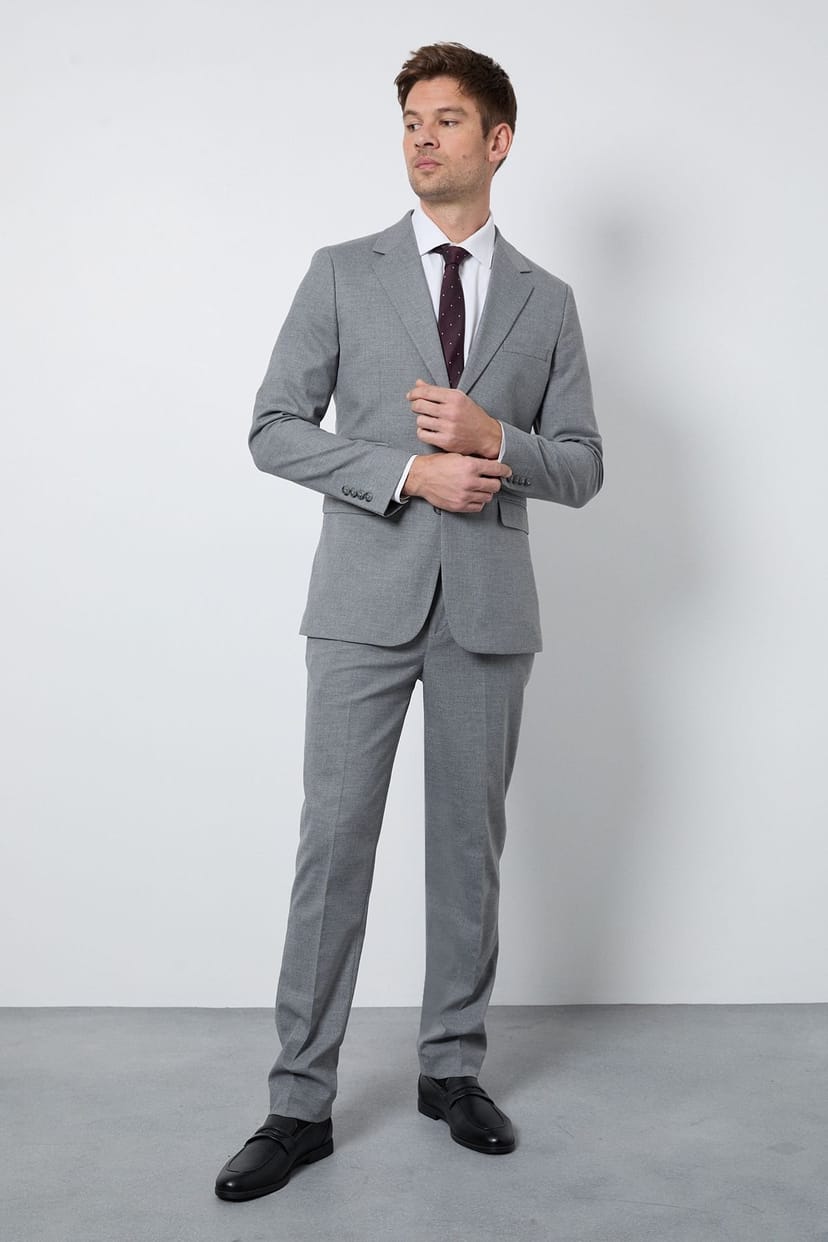 Burton Burton Men's Mid Grey Puppytooth Slim Fit Suit Trouser - 1