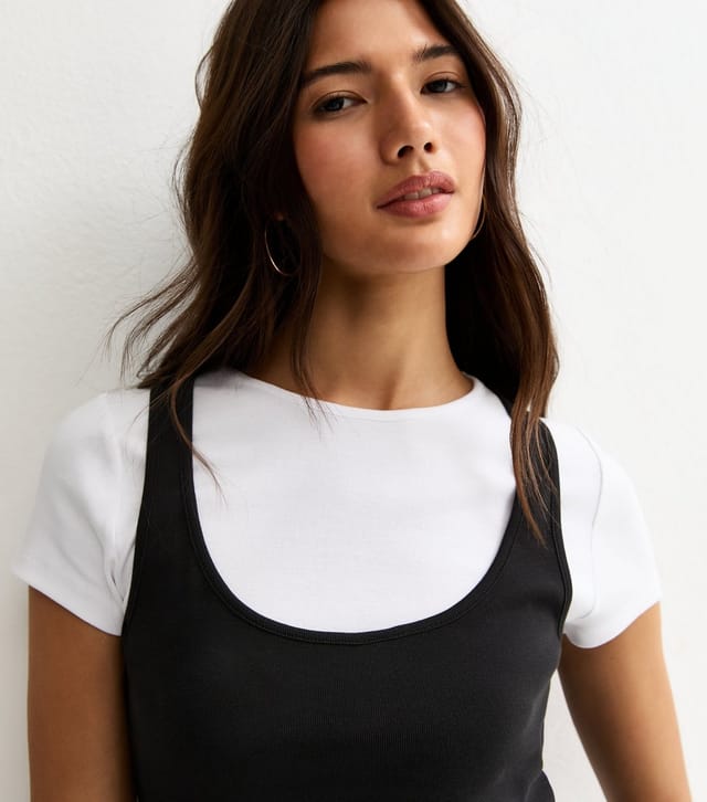 New Look Women's Black Jersey 2-In-1 Vest Baby Tee T-Shirt New Look - 2