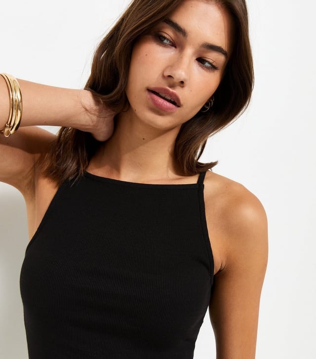 New Look Women's Black Cotton Rich Ribbed Jersey Vest Top New Look - 2