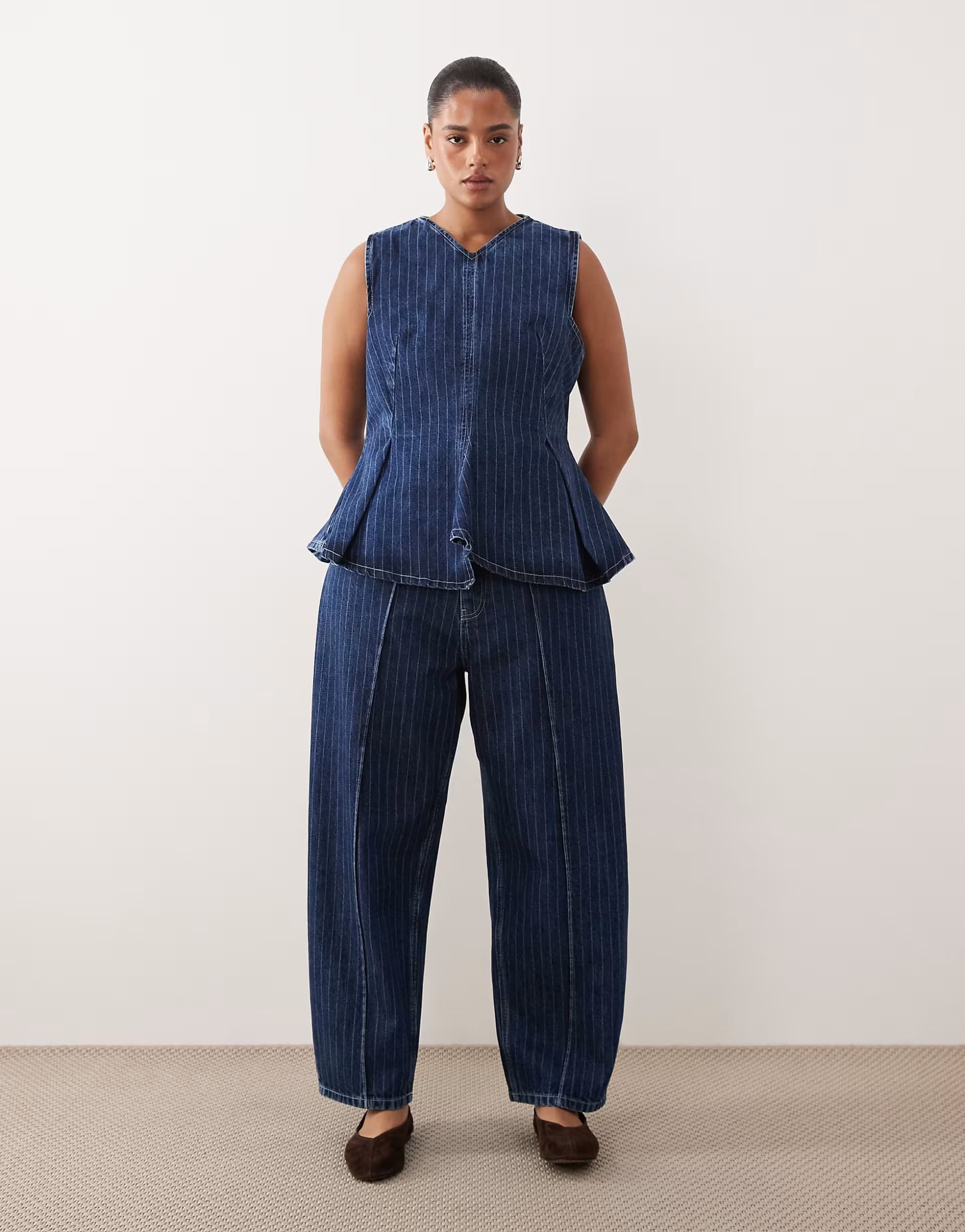 ASOS ARRANGE Curve Clover front seam detail jean co-ord in washed blue stripe