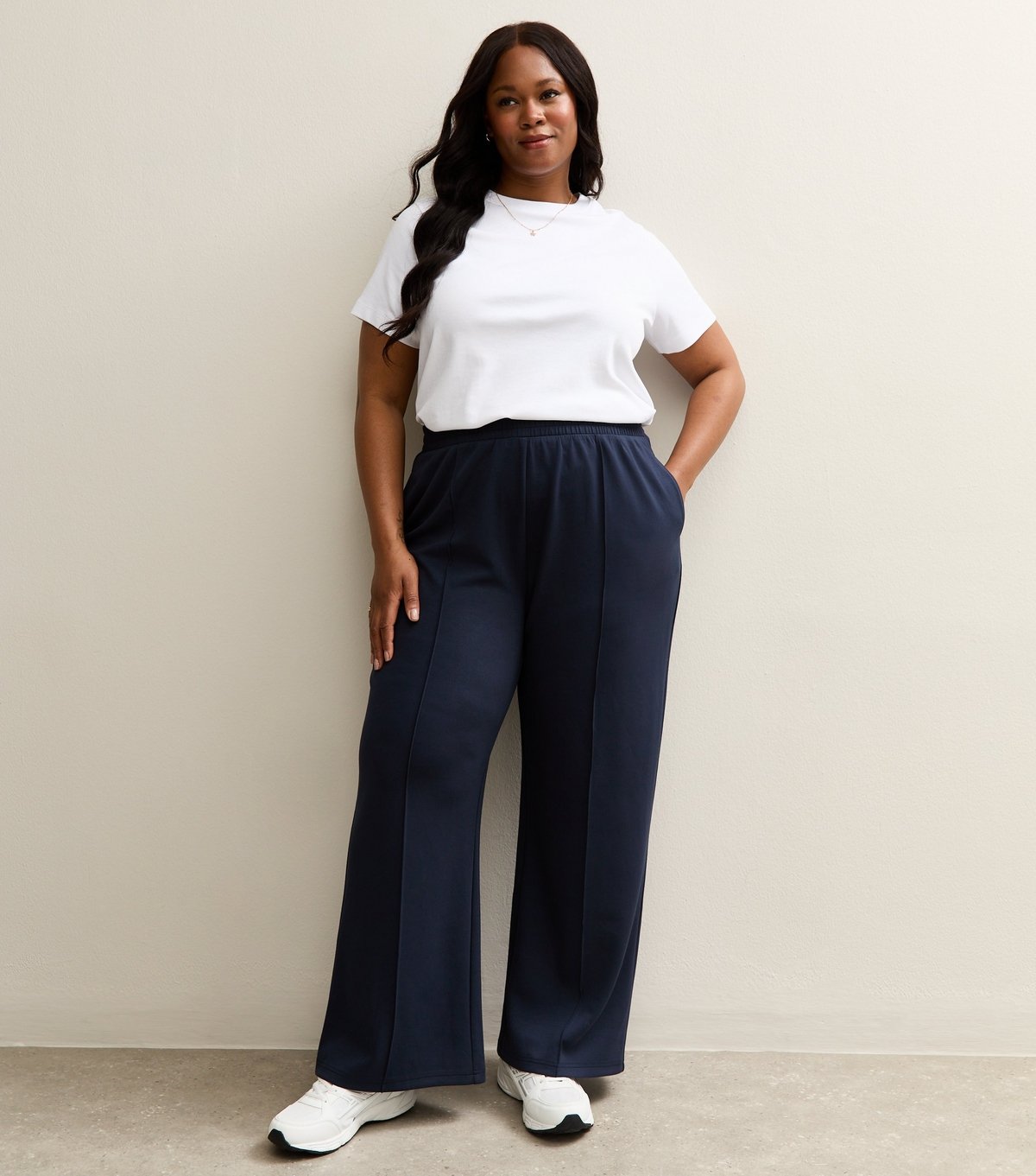 New Look Women's Premium Plus Size Navy Jersey Wide Leg Joggers Curves New Look - 2