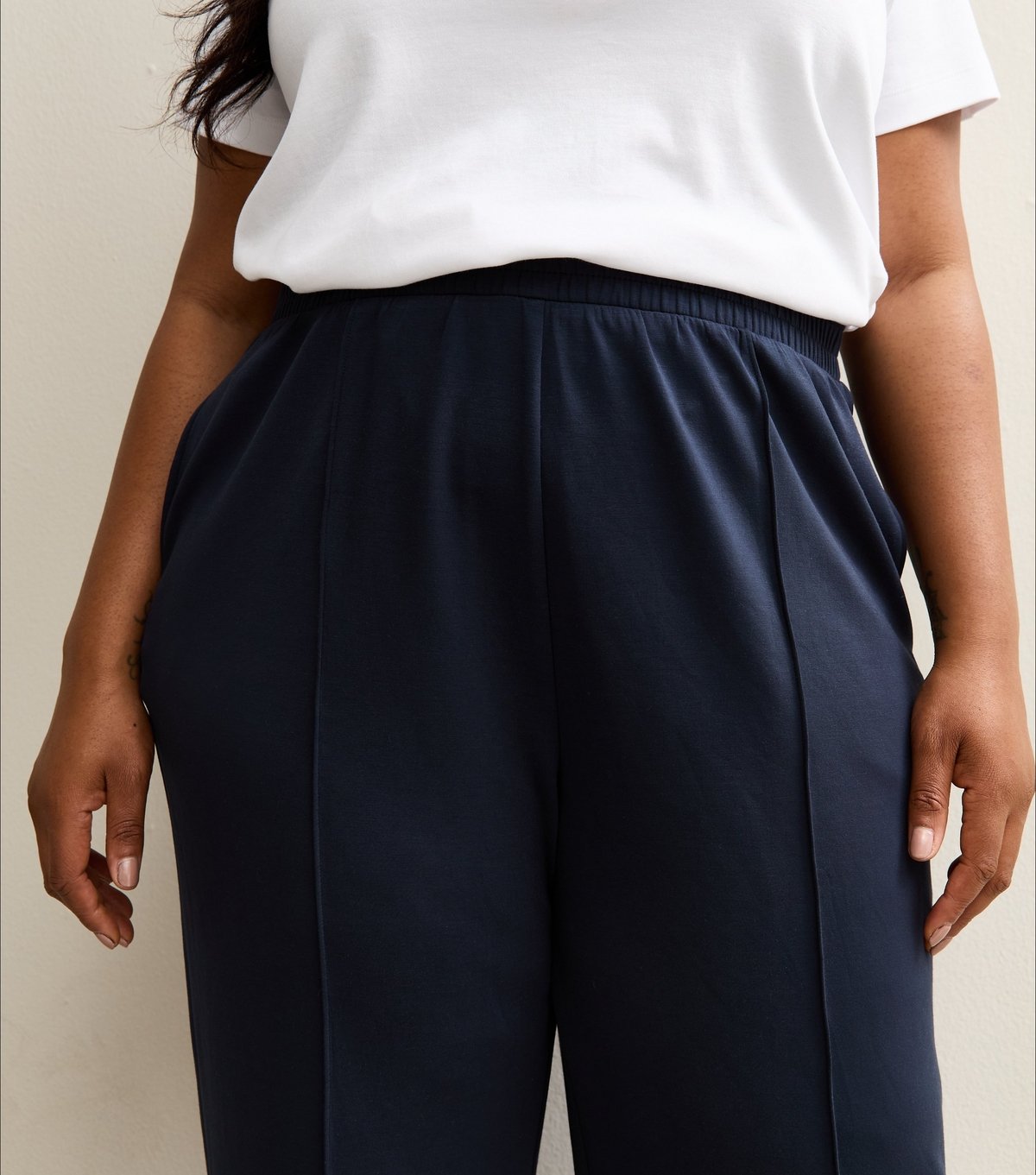 New Look Women's Premium Plus Size Navy Jersey Wide Leg Joggers Curves New Look - 3