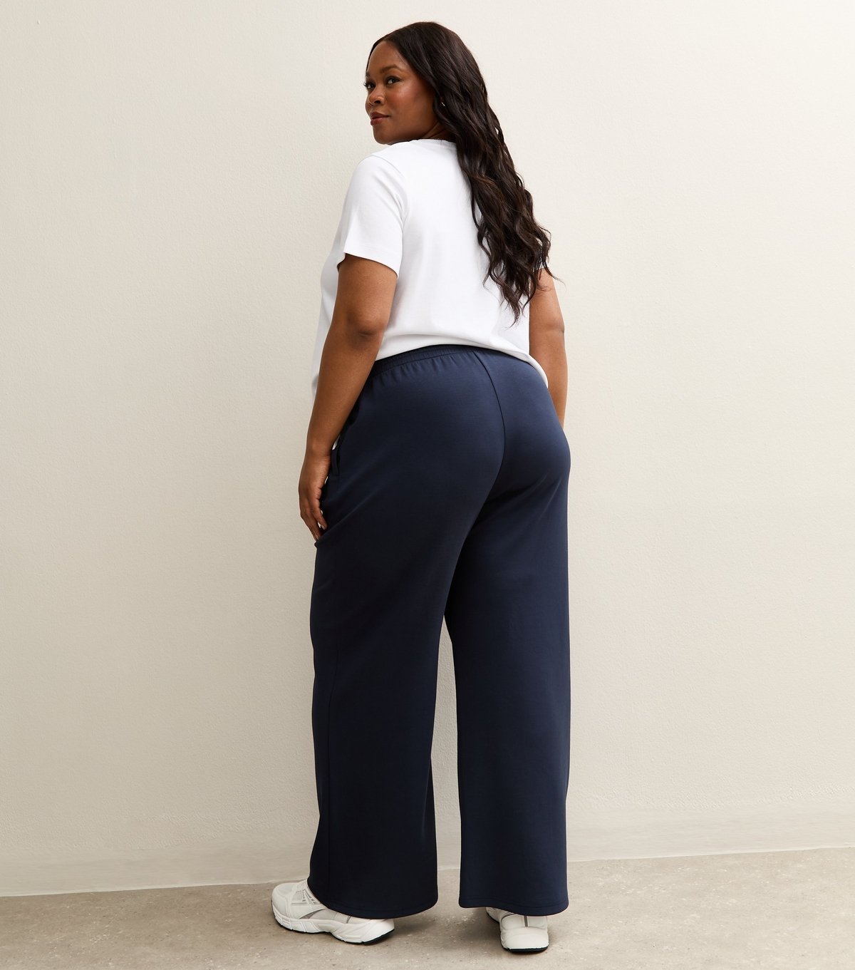 New Look Women's Premium Plus Size Navy Jersey Wide Leg Joggers Curves New Look - 4