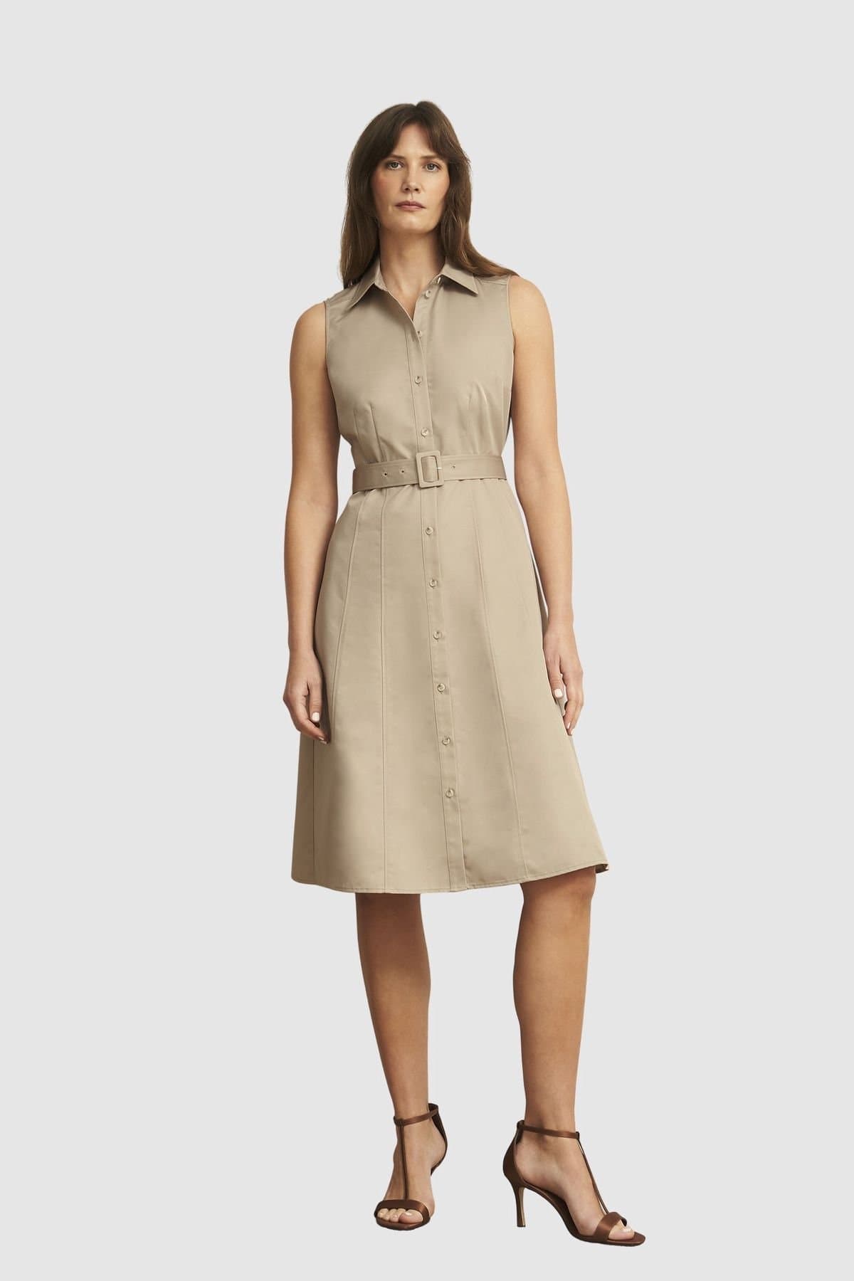 Hobbs London Hobbs London Women's Tia Belted Shirt Dress in Light Beige