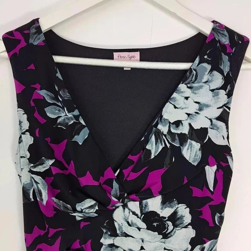 Phase Eight Phase Eight Floral Bodycon Dress Size 10 Black Purple Rose Print Ruched Summer