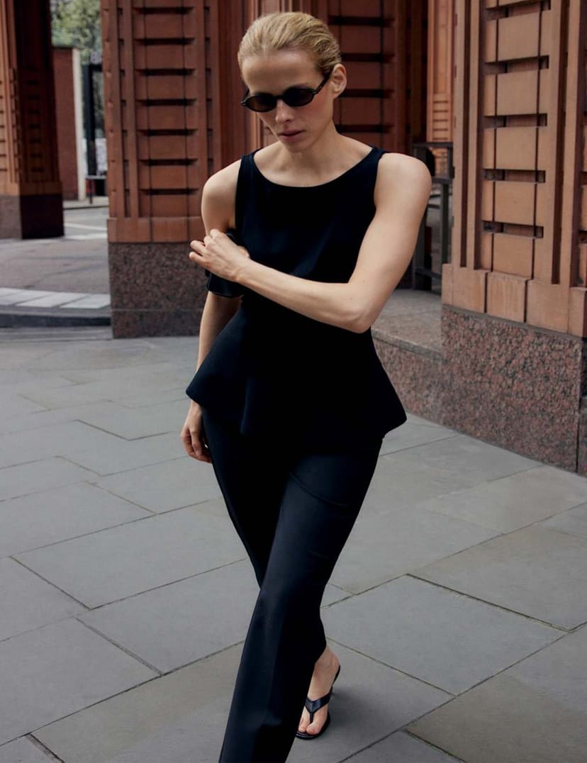 Marks & Spencer M&S Slash Neck Sleeveless Peplum Top Black - 1