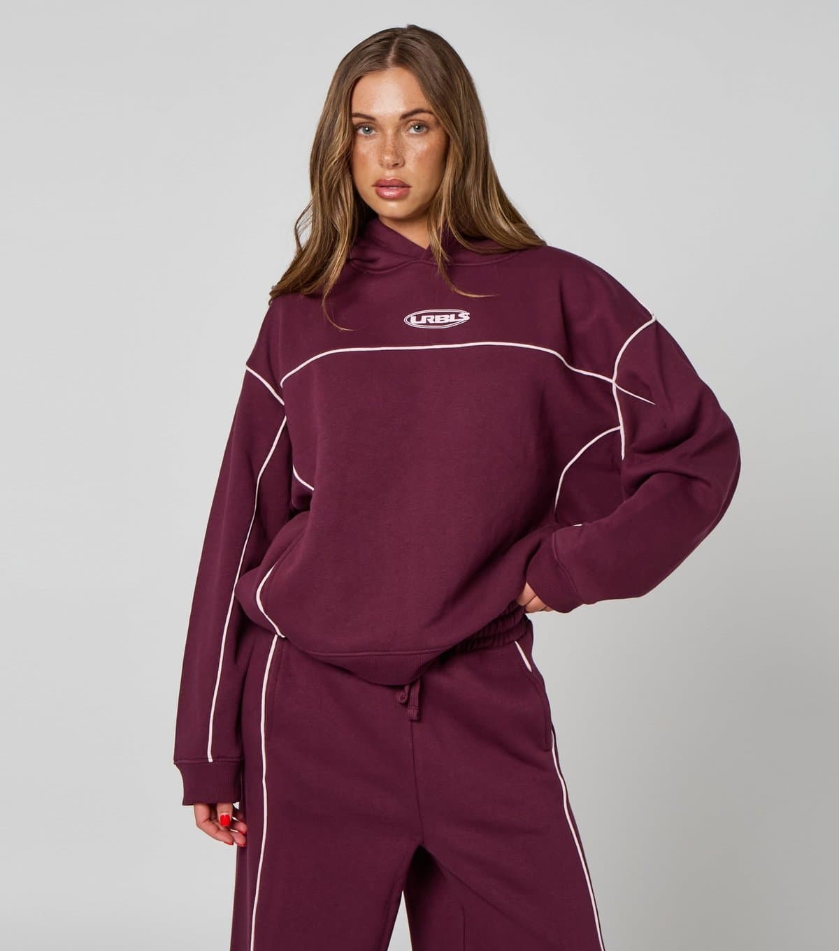 Urban Bliss Women's Dark Burgundy Piped Logo Hoodie Urban Bliss New Look