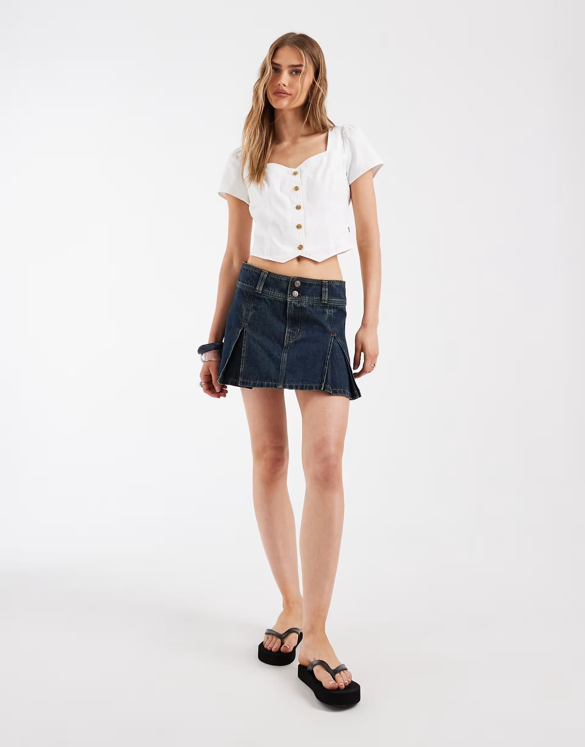 ASOS Levis denim pleated mini skirt in dark blue