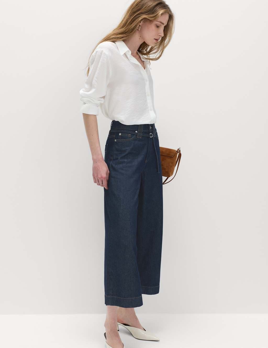 Marks & Spencer M&S Indigo Denim High Waisted Belted Wide Leg Culottes