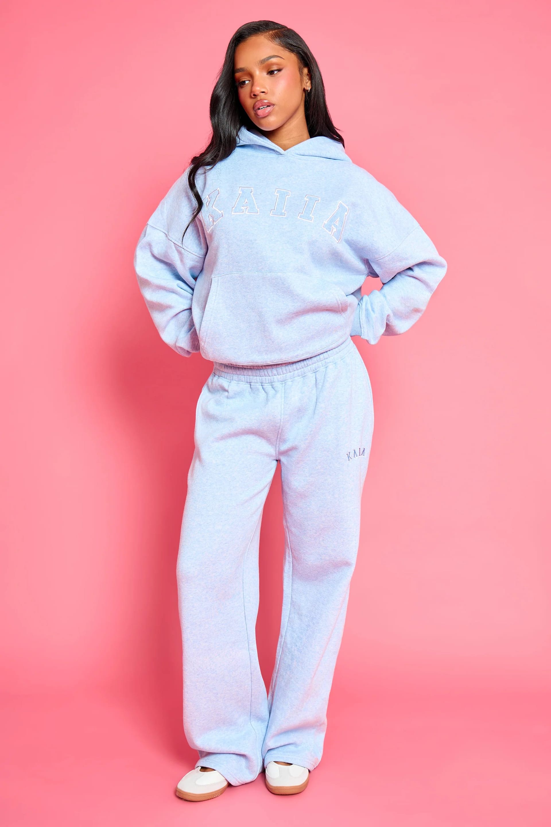 Kaiia Baby Blue Marl Logo Wide Leg Joggers