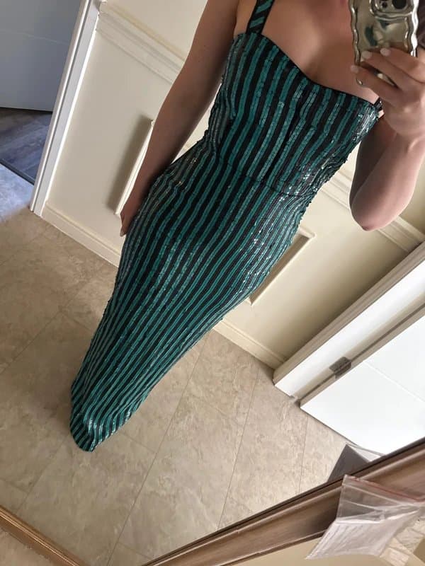 Uterqüe Uterqüe Zara Sequin Maxi Dress Green/Black Stripe – holiday destination wedding races cruise