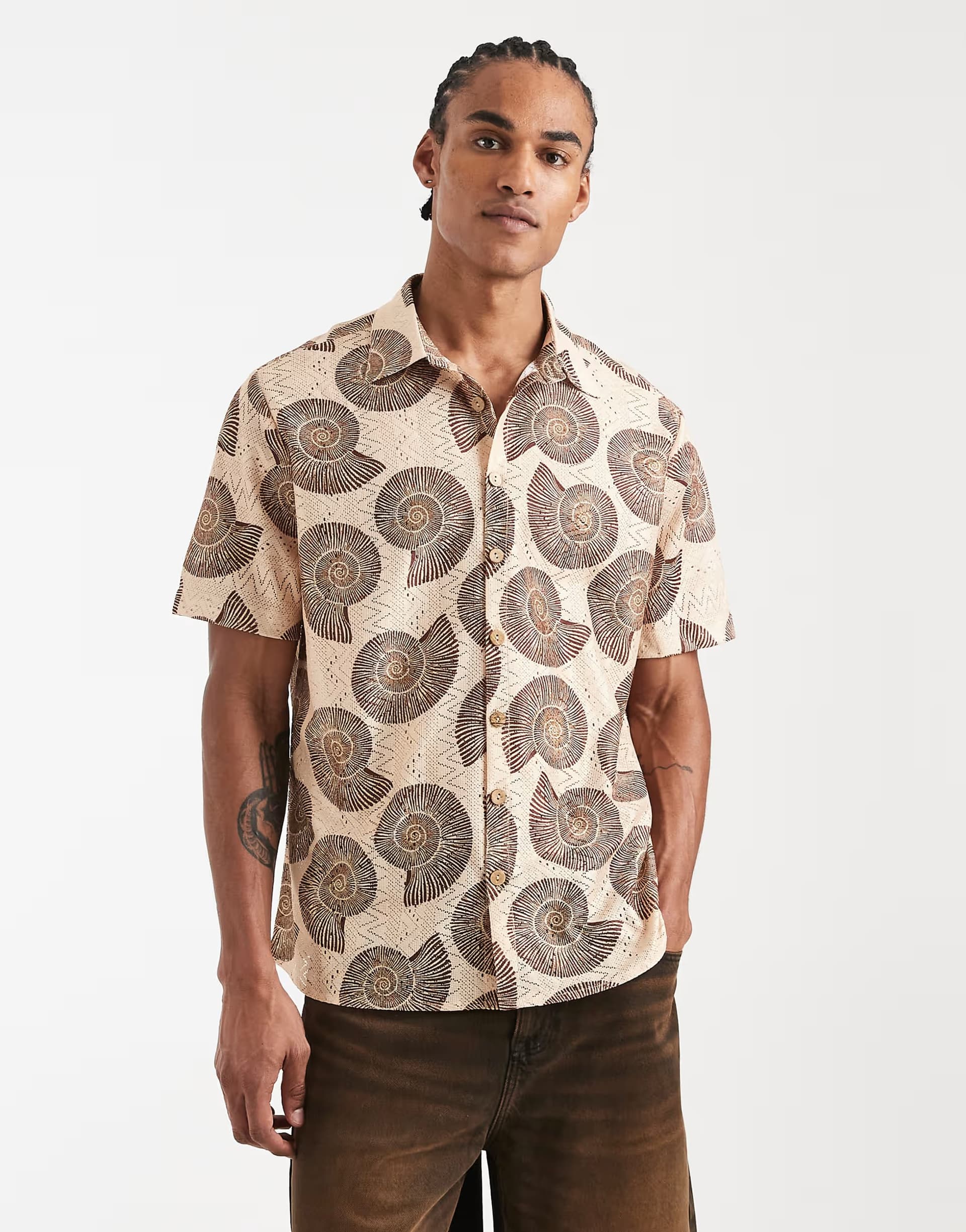 ASOS Sol Beach beach shirt in brown shell print