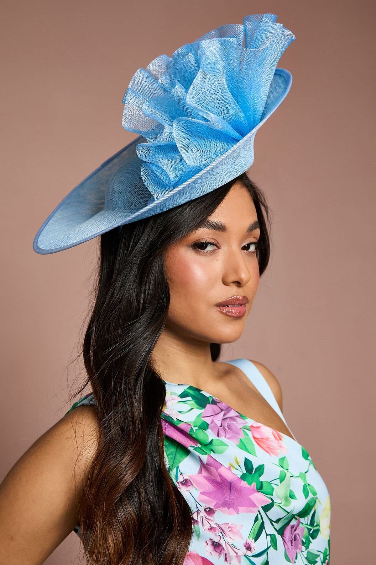 Coast Coast Women's Lisa Tan Side Facing Ruffle Fascinator in Light Blue