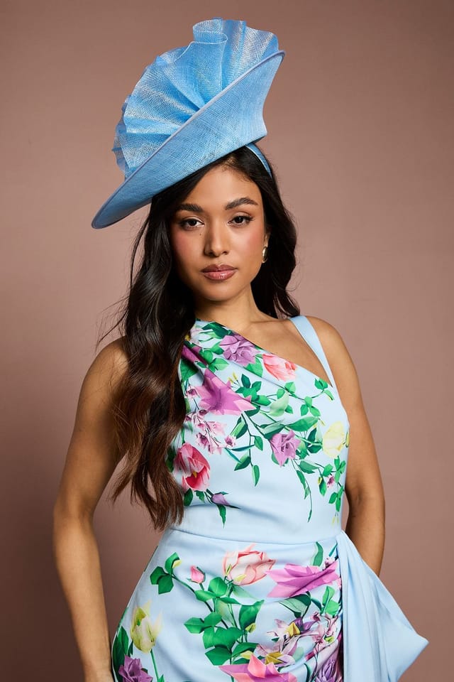 Coast Coast Women's Lisa Tan Side Facing Ruffle Fascinator in Light Blue - 2