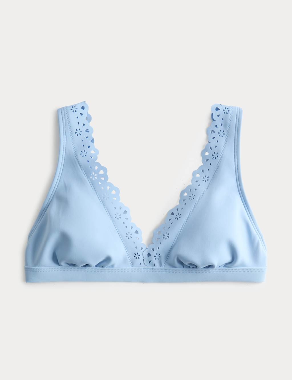 Marks & Spencer M&S Broderie Trim Sculpt Padded Plunge Bikini Top Bluebell - 2