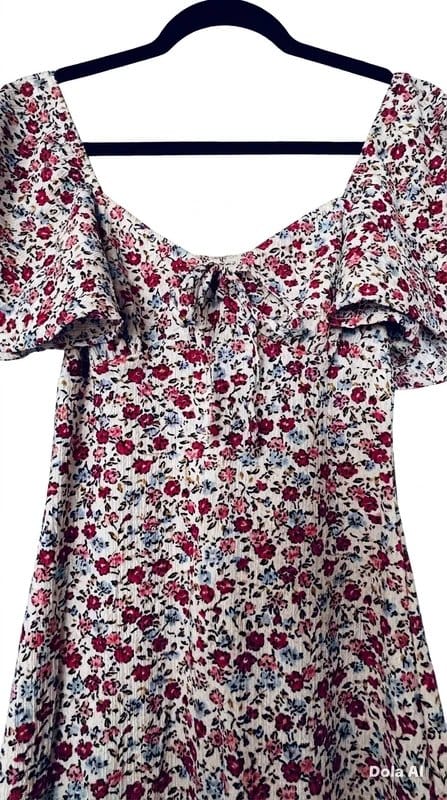 ASOS Floral Midi Dress in Cream with Pink and Blue Print