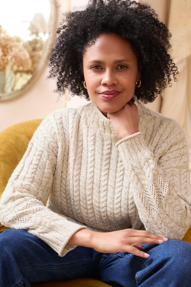 Lily & Me Lily & Me Women's Elspeth Cable Knit Boxy Fit High neck Jumper with Pointelle detailing in Ecru - 3