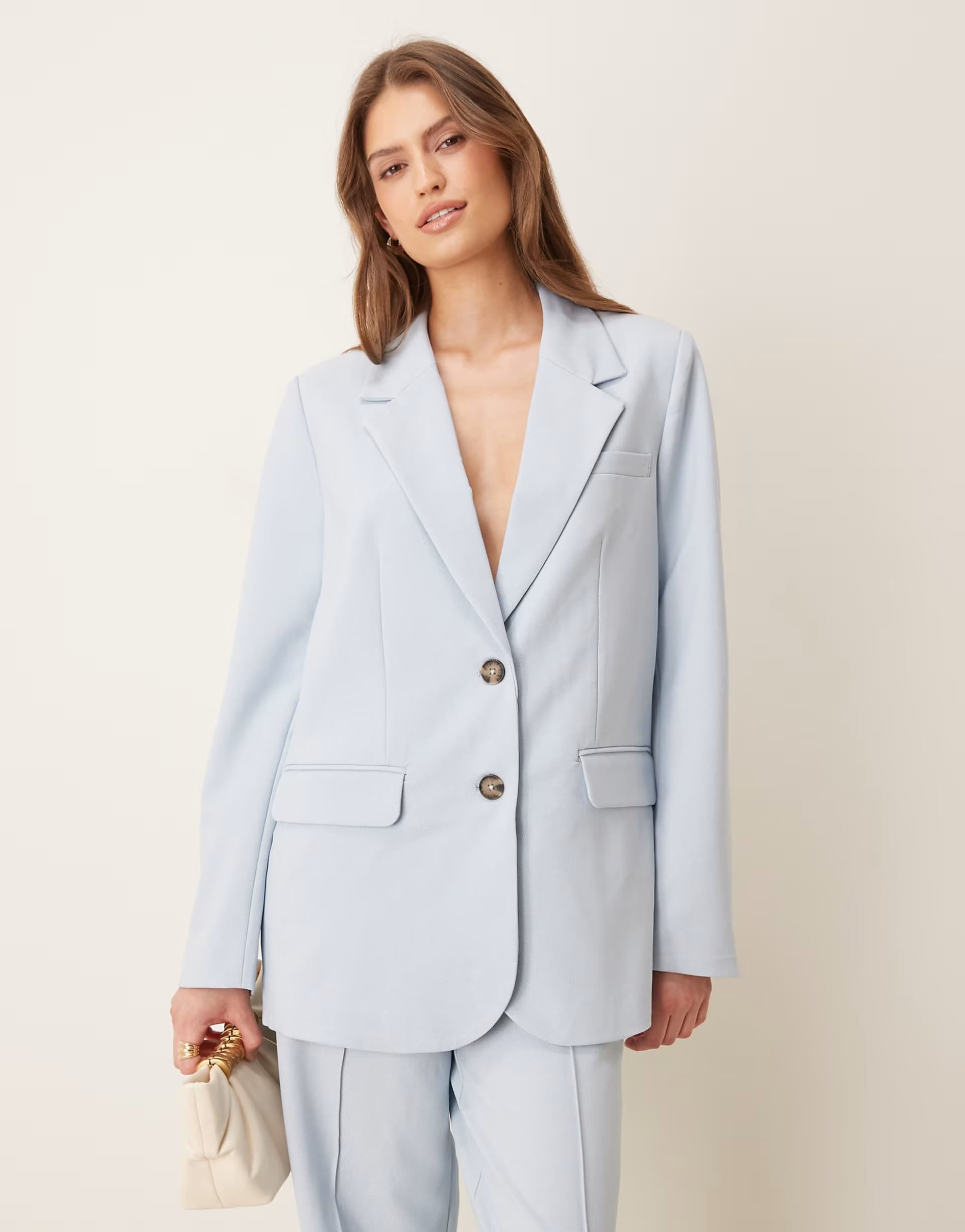 ASOS YAS oversized blazer with tortoise shell button detail co-ord in sky blue