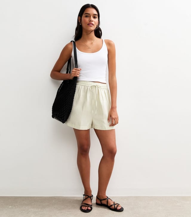 New Look Women's Light Green Tie Waist Linen Blend Shorts New Look - 2