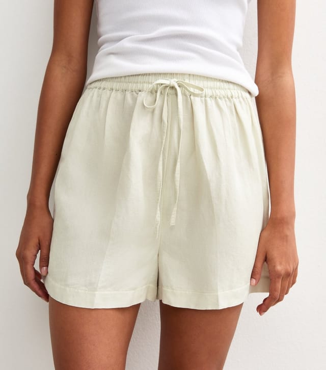 New Look Women's Light Green Tie Waist Linen Blend Shorts New Look - 3